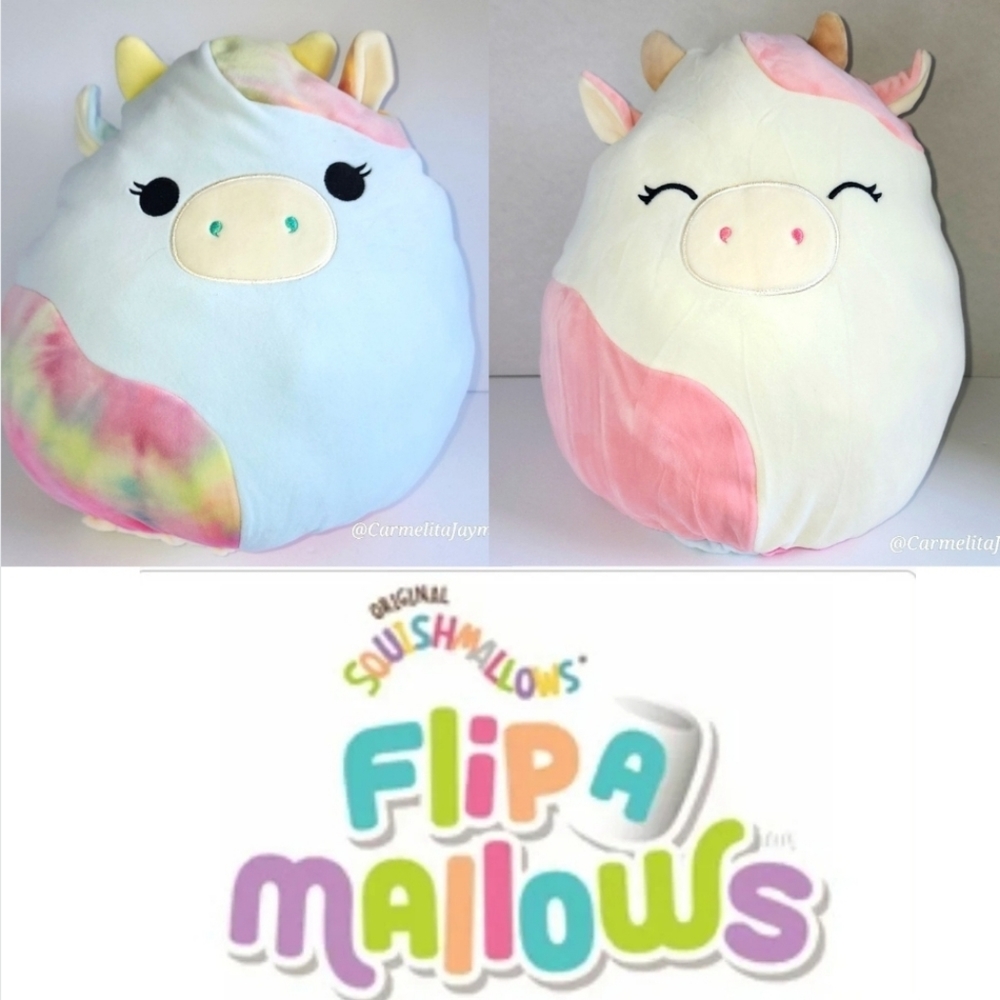 CAEDYN 🔁 CAEDIA 🐄 Blue Rainbow & Pink Cow FlipAMallow Original Squishmallows